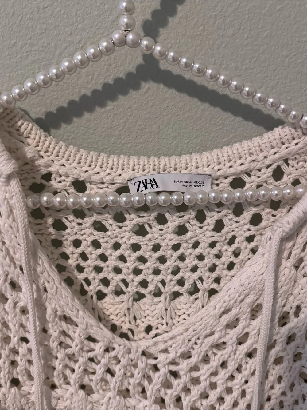 Zara Cream Open-Weave Fringe Pullover